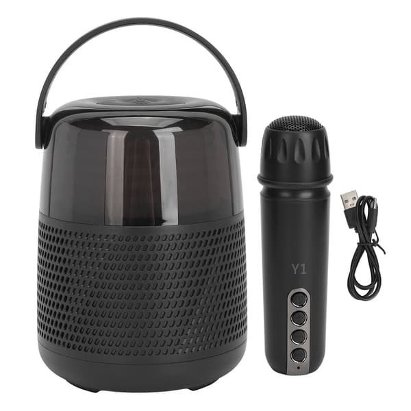 Mini Bluetooth 5.0 -karaokelaite langattomalla mikrofonilla, LED-valoilla, 3D-tilaäänellä, musta