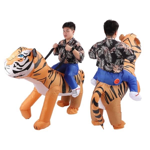 Oppblåsbar tigerkostyme med vifte, middels størrelse, polyester, morsomt for bursdagsfester