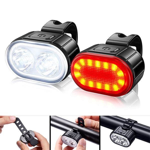 Oppladbar USB-sykkellykt og baklykt, IPX4 vanntett, sterkt LED med 4+6 lysmoduser