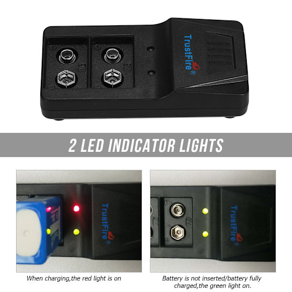 Smart oplader til 9V lithiumbatterier med Micro USB-interface og bærbart LED-lys