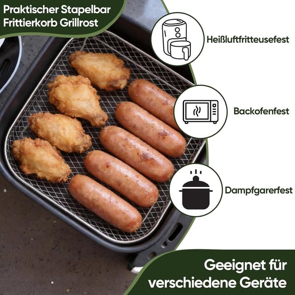Rektangulära 3-vånings airfryer-tillbehör med stödfötter och klämmor