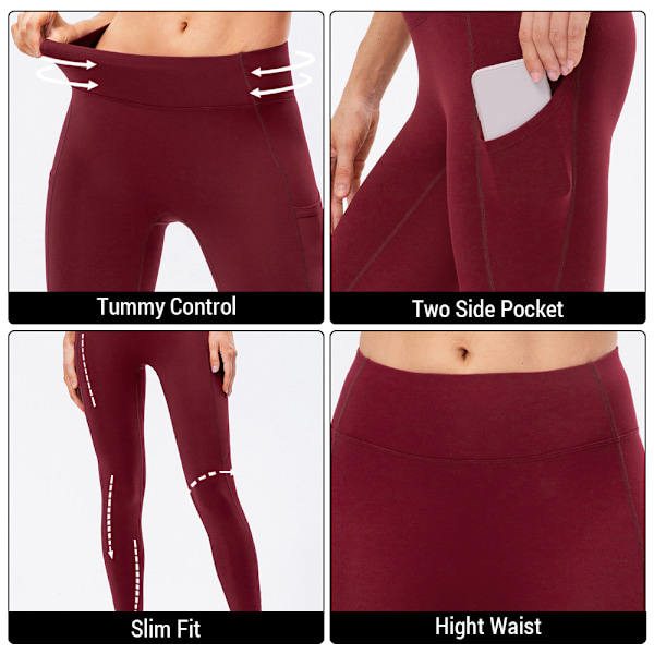 2-pack högmidjade yogaleggings med plyschfoder och ficka för kvinnor, vinter