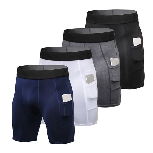 4-pakning treningsshorts for menn med lomme, elastisk shorts