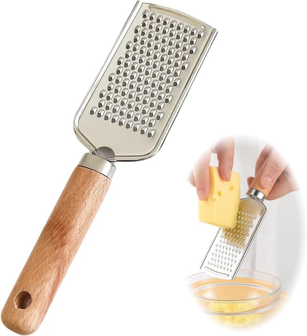 Ostehøvl, til hårde oste, citrusrivejern, rustfrit stål med ergonomisk bøgetræshåndtag, 22x6 cm