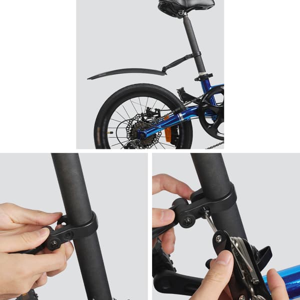 Sett med skjermer foran og bak for sammenleggbare MTB-sykler med refleksstriper.