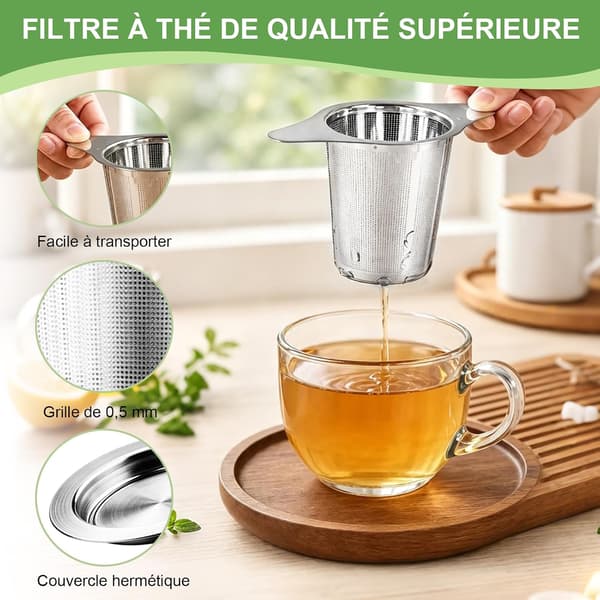 2-delars tesilset, 304 rostfritt stål te-infuser, tesil med lock för löste, diskmaskinssäker