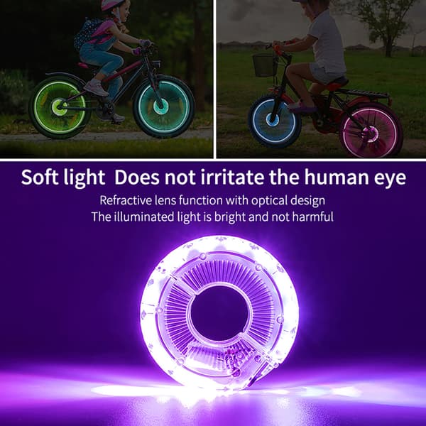 LED Cykelhjullys, 7 Farver, 18 Tilstande, Genopladeligt, til Børnebalancykel.