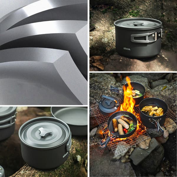 Campinggryde i aluminiumslegering med foldbart håndtag til camping, picnic og vandreture