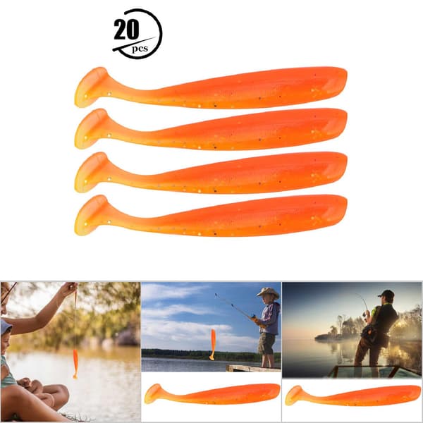 20 STK Bløde Fiskelokker 7,5 cm T-hale Ormelokker Blød Holdbar Orange
