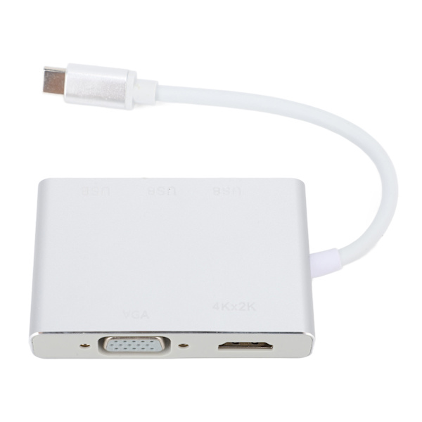 5-i-1 USB-C Hub med USB 3.0, VGA, HD Multimedia Interface til bærbar computer, computer og mobiltelefon - Sølv