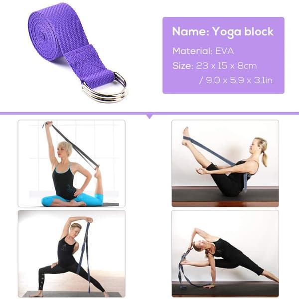 5-delt sett med yogaballblokker, elastisk belte og motstandsring for trening, treningsstudio og hjemmebruk.