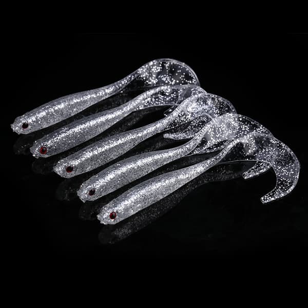 5 st mjuka fiskedrag 13 cm mjuk svans för abborre, ormhuvudfisk, silver