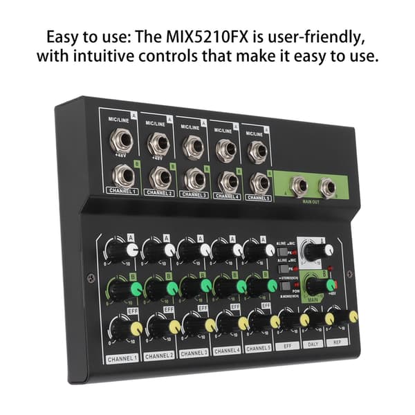 MIX5210FX 10-kanals miksekonsoll med effekter, bærbar studiokonsoll, UK-plugg