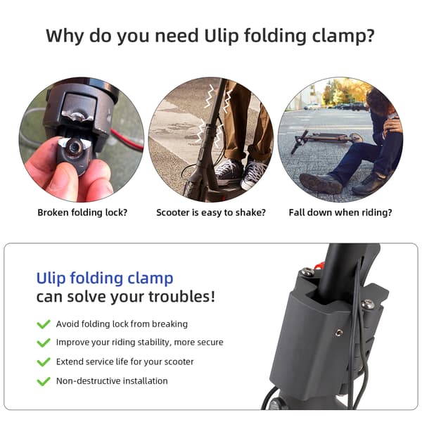 Ulip Opgradering El-Scooter Tilbehør: Robust Lodret Folde-Tværstang med holdbar låsemekanisme.