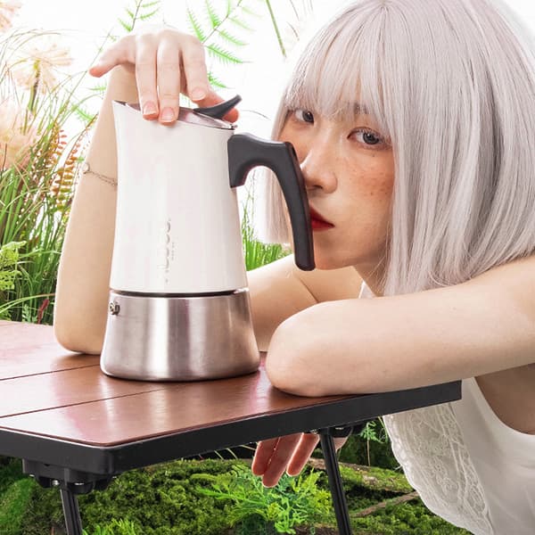 Kaffemaskine i rustfrit stål til komfur, 9 portioner, italiensk kaffe til camping