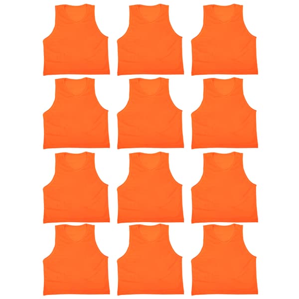12 Børnefodboldtræningsveste, åndbart net, orange, én størrelse