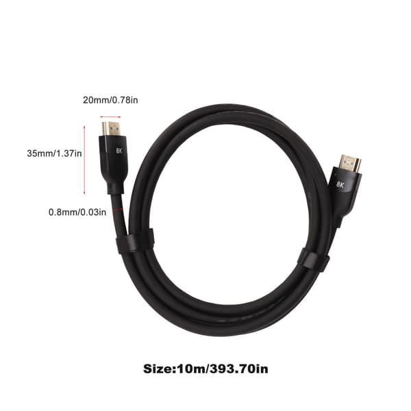 HDMI 2.1-kabel 10m PVC Svart Stöder 8K 4K 2160P för TV-skärm Speldator Bärbar dator