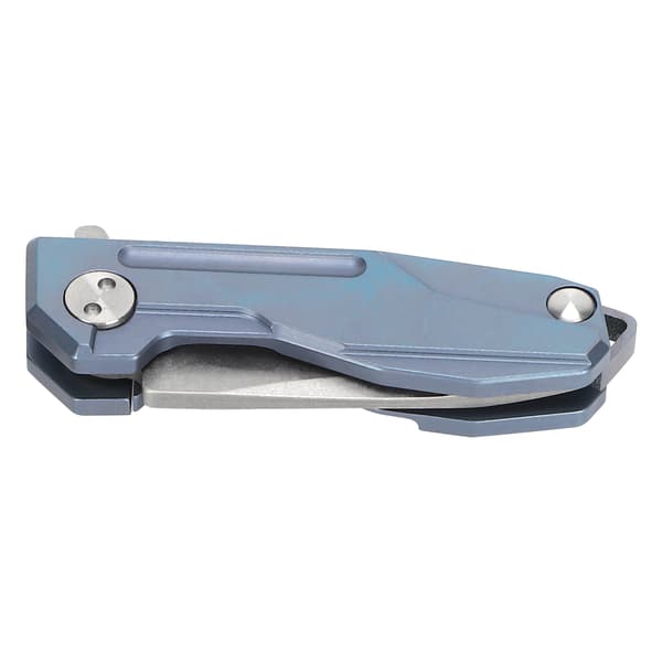 Mini sammenleggbar titankniv med D2-blad, nøkkelring og blått kjede