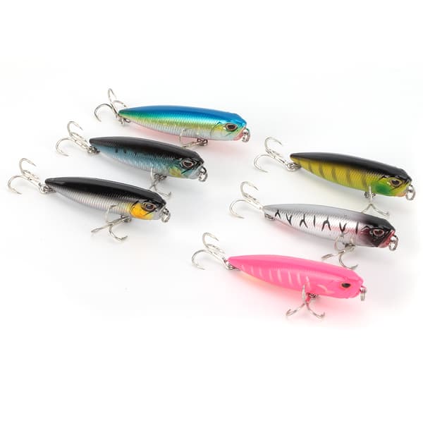 Topwater flydende blyantfiskelokkemiddel med 3D-øjne og rustfri stålkrog