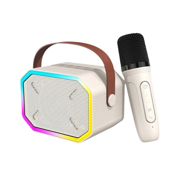 Bärbar Mini Karaokemaskin med Bluetooth-högtalare och Trådlös Mikrofon för Hemmafester - Vit
