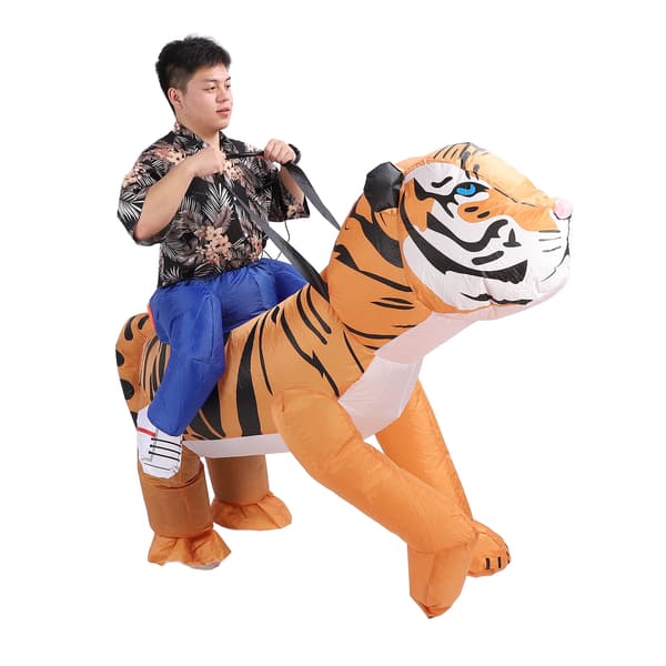 Oppblåsbar tigerkostyme med vifte, middels størrelse, polyester, morsomt for bursdagsfester