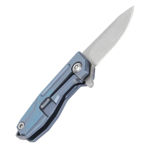 Mini vikkniv i titan med D2-blad, nyckelring och blå kedja