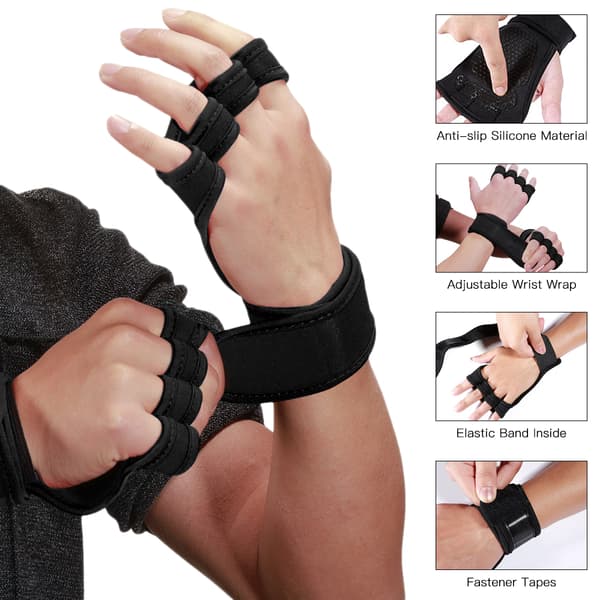 Tyngdlyftningshandskar med integrerade halkfria handledsband för bodybuilding, styrkelyft och pull-ups