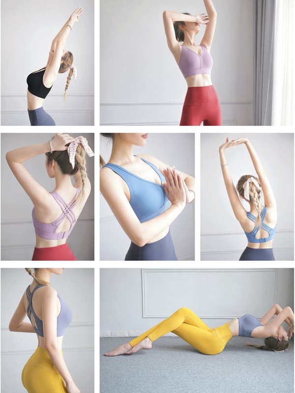 Trådløs yogabh for kvinner med innsydd polstring, tanktopp, åpen rygg, trening og løping