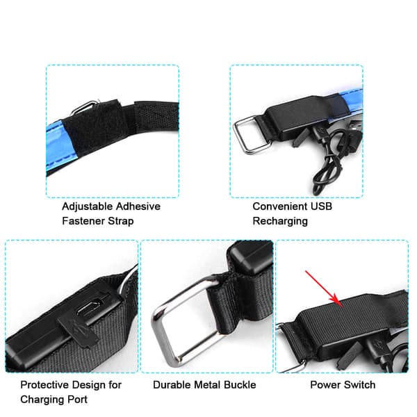 Oppladbart USB LED-armbånd for løping og sykling - Justerbart nattlys for sikkerhet