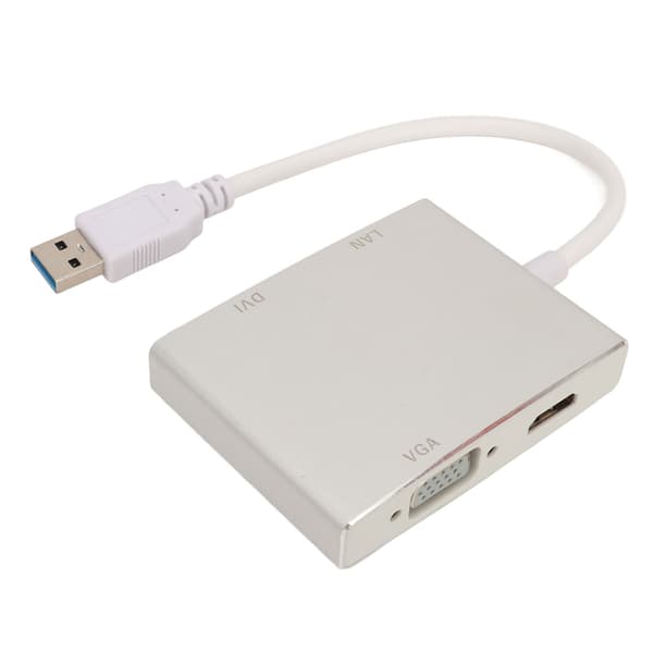 4-i-1 USB 3.0 videoadapterhub med HDMI, VGA, DVI og nettverkskort