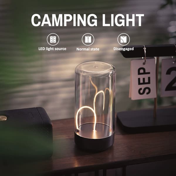 Bærbar genopladelig LED-campinglampe med 3 tilstande, magnetisk og fleksibel glødetråd