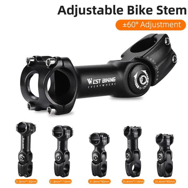 Justerbart sykkelstyrenav, 60° vinkel, aluminiumslegering, heveadapter