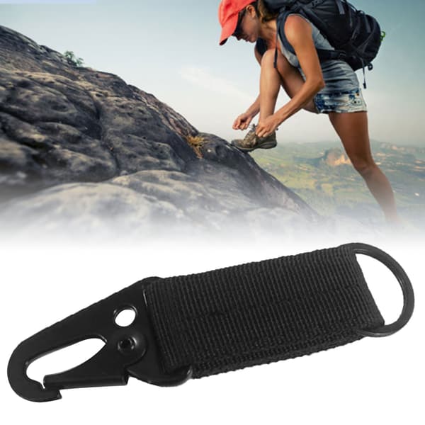 Nylon bæltenøglering med multifunktionel bjergbestigningsspænde til camping, vandreture, backpacking, sort