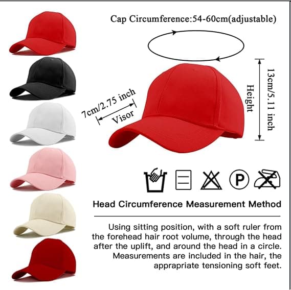 Hestehale Baseball Cap, Åndbar Bomuld, Justerbar, Letvægt, Solbeskyttelse, Rød