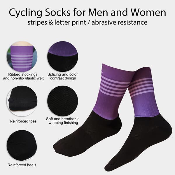 Unisex cykelstrømper med striber, åndbare, skridsikre, bløde, elastiske, til cykling, løb, gang