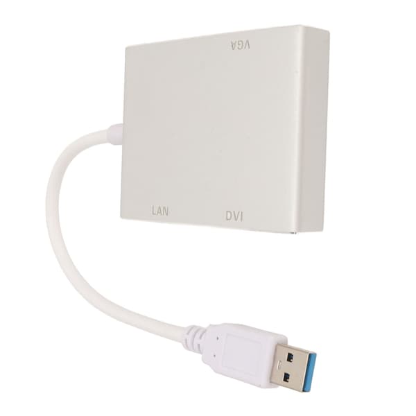 4-i-1 USB 3.0 Videoadapter Hub med HDMI, VGA, DVI og Netværkskort