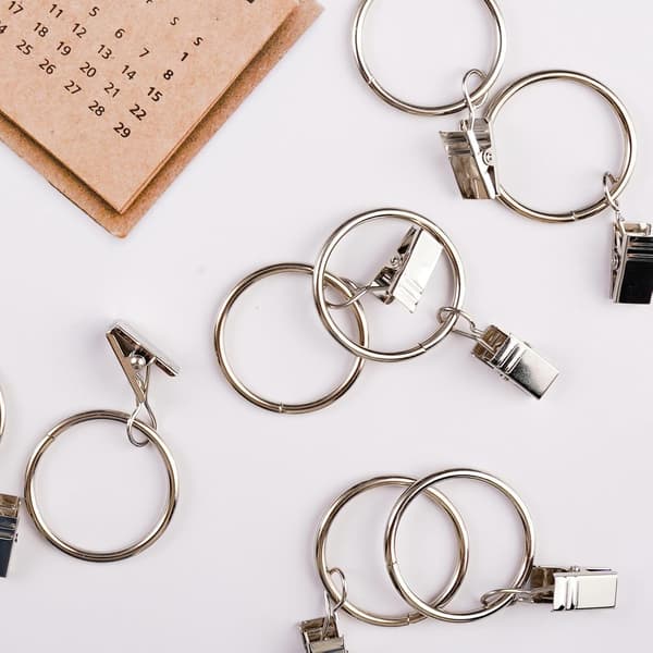 Sæt med 25 gardinringe med clips, 32 mm indvendig diameter, gardinringe til badeværelse, stue og gæsteværelse