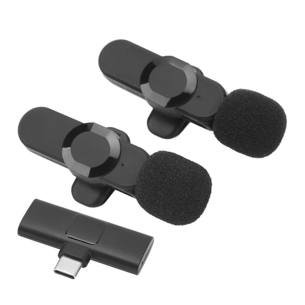 2 stk trådløs 2,4 GHz Lavalier-mikrofon med støyreduksjon og klipsdesign for Android-opptak og -strømming