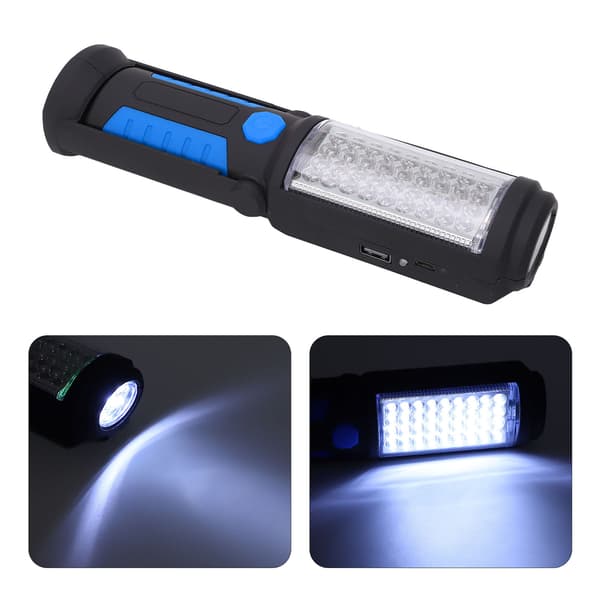 LED arbeidslommelykt med magnetisk base, 2 lysmoduser, USB oppladbar, for verksteder og garasjer - Blå