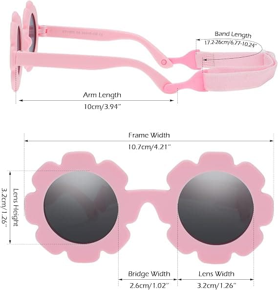 Solbriller for barn, polariserte babysolbriller, Anti-UV400 med justerbar stropp for jenter og gutter i alderen 0-3 år (rosa)
