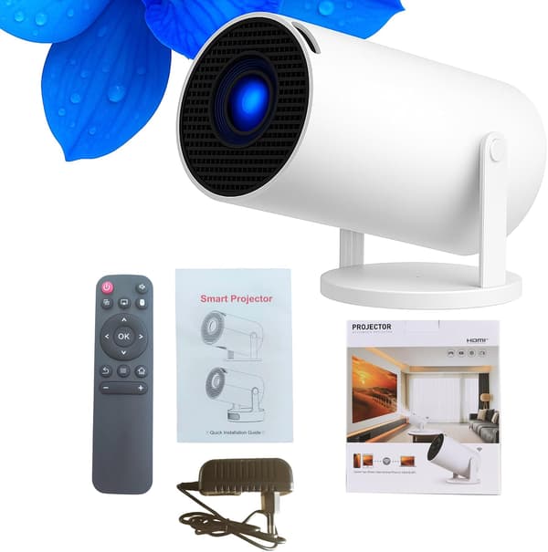 4K Smart-projektor Android 11 – Mini bärbar 1080P HD-projektor, WiFi 6, Bluetooth 5, App-streaming, 180° rotation, HDMI USB