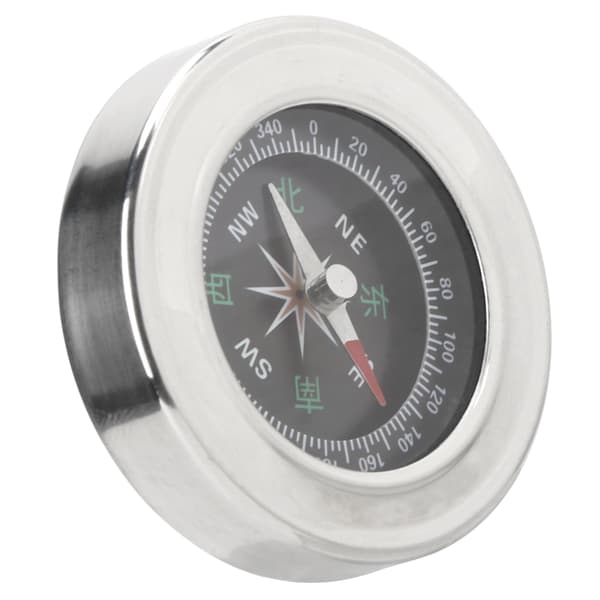 Bærbar 60 mm mini lommekompas i rustfrit stål til camping, vandreture, hvid, sølv