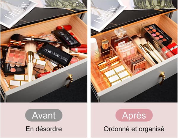Akryl makeup-organizer med rum til kosmetikopbevaring og smykkedisplay til badeværelsesbordet