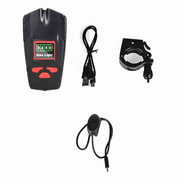 Sykkellys med horn, 2000mAh, IP6 vanntett, med batteridisplay og USB-lading