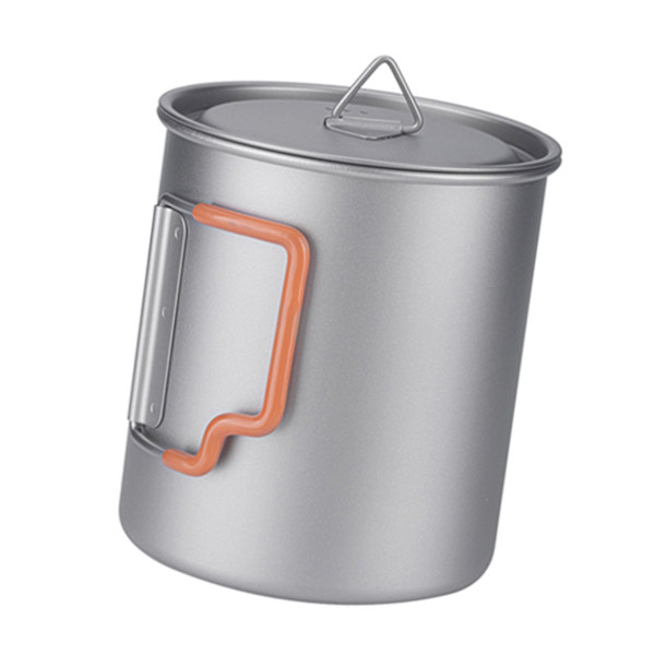 Stabelbare titanium campingkopper med foldehåndtag til rejser og camping