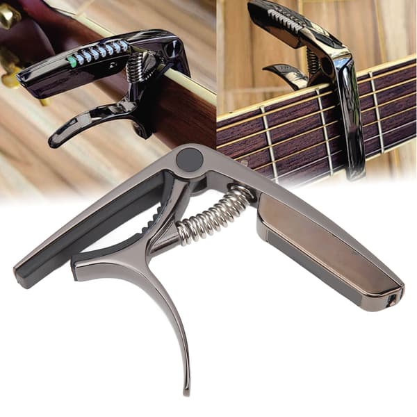 Clip-on guitar tuner i aluminiumslegering til akustisk guitar, elektrisk guitar, ukulele, sort