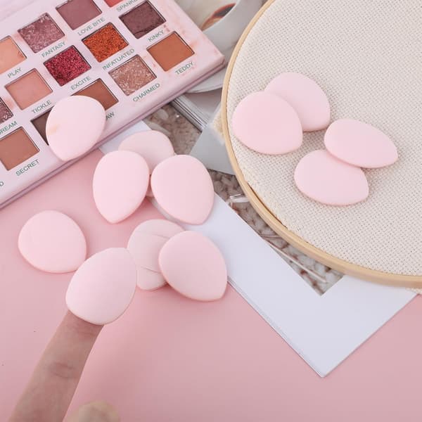 Sæt med 12 mini dråbeformede makeup-puffs til foundation, våd og tør makeup til kvinder og piger (lyserød)