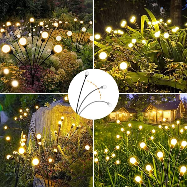 4 stk. 10 LED solcelle-ildfluelamper, IP65 vandtætte, til terrasse, altan, gårdhave og fest (varm hvid)
