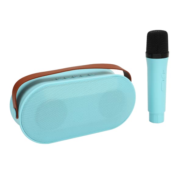 Mini karaokemaskin med fargerike lys, blå mikrofon, Bluetooth 5.0, bærbar for bursdagsfester