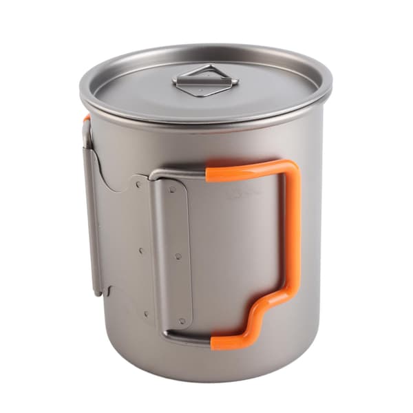 Stabelbar campingkopp med sammenleggbart håndtak 450 ml rent titanmateriale for utendørs reise